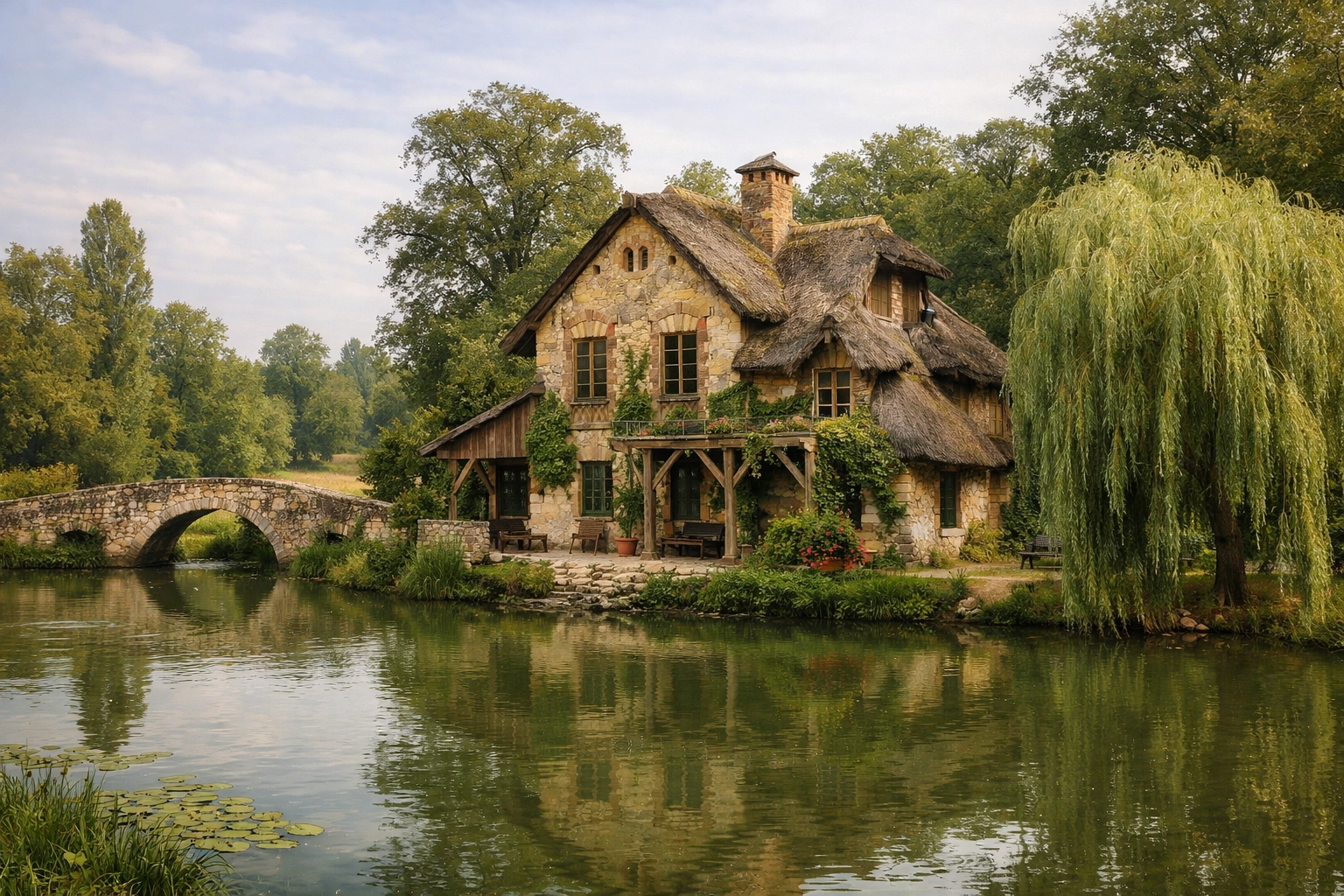 Rustic cottages at the Queen’s Hamlet, one of the best photography locations in the Versailles Trianon estate.