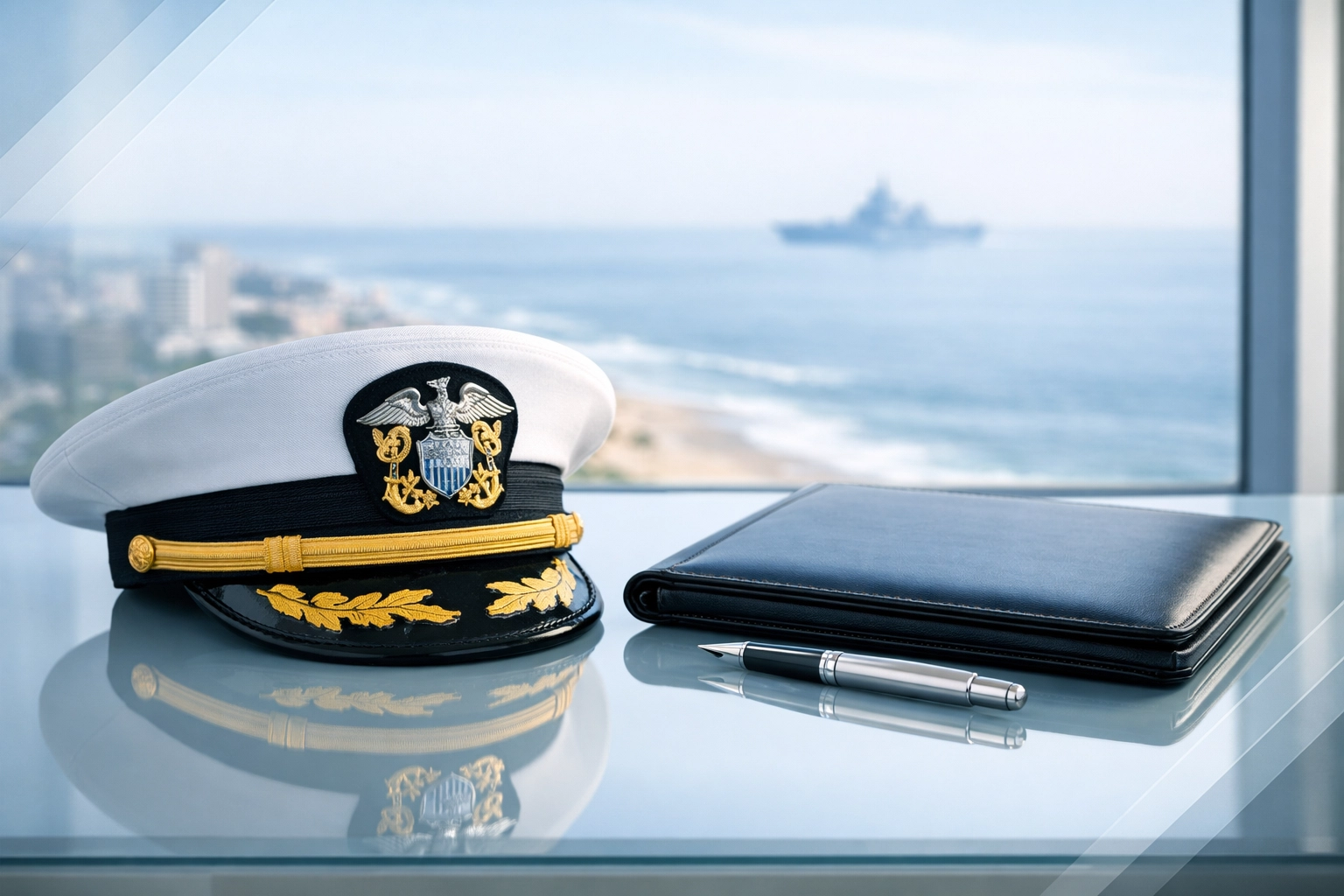 Professional legal desk with a naval cap, symbolizing military divorce representation in Virginia Beach.