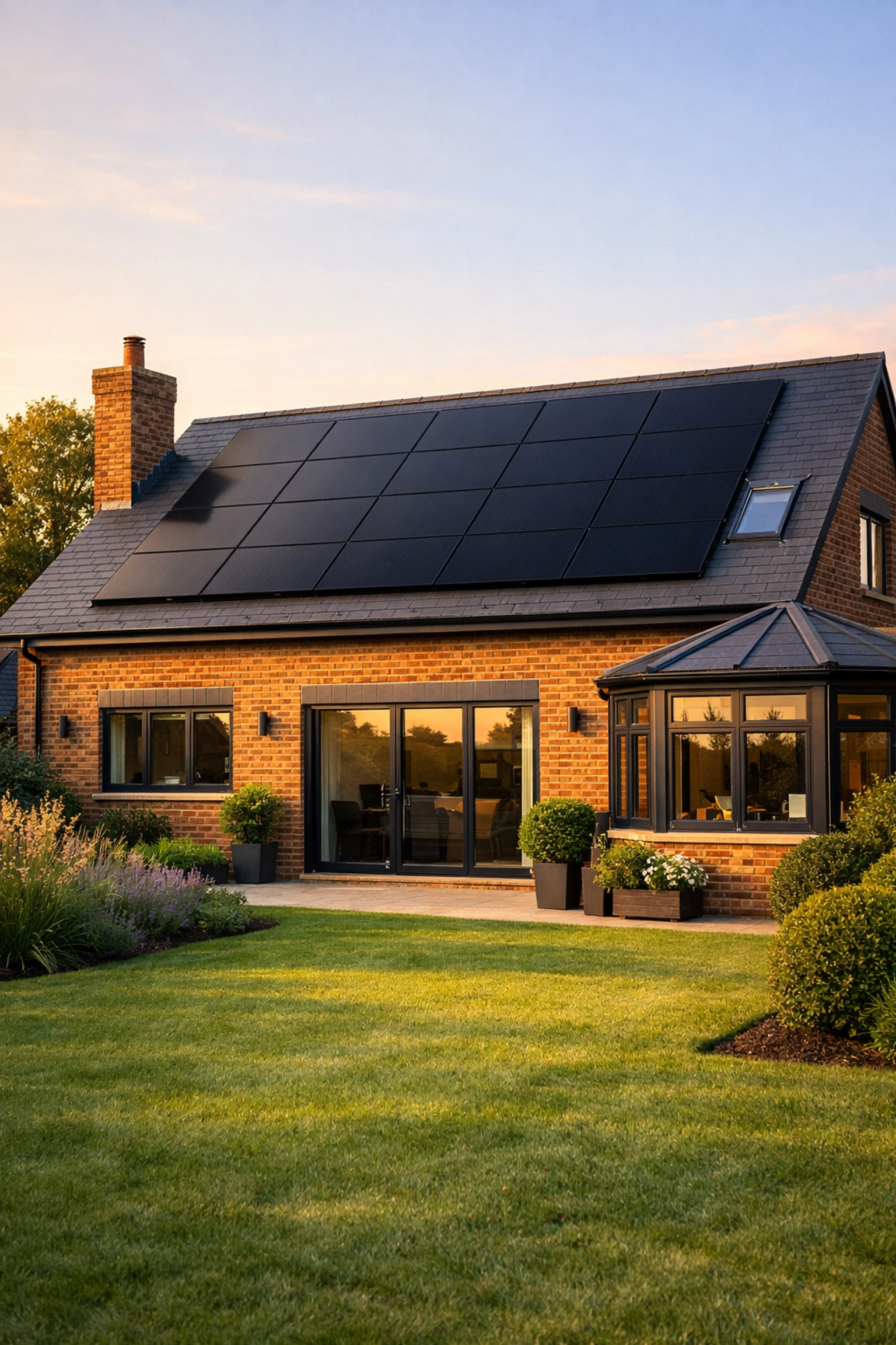 Modern home in Salisbury featuring sleek black solar panels installed for long-term energy savings.