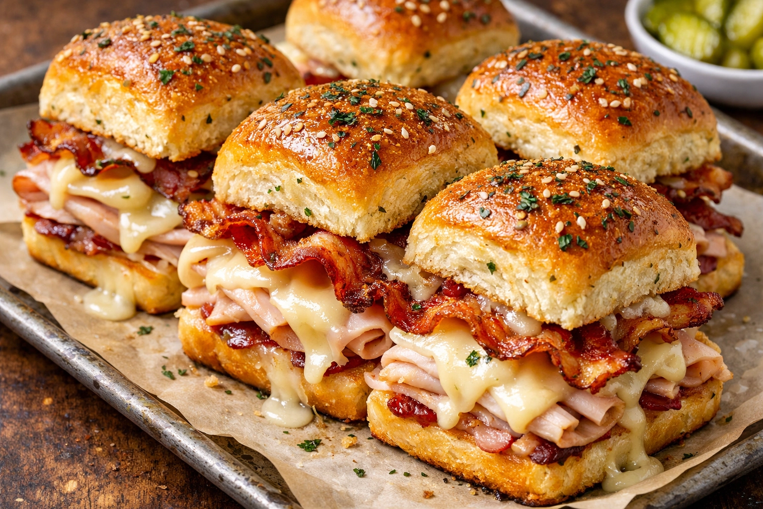 30 Weeknight Dinners Ready in 20 Minutes Tray of hot turkey club sliders with melted cheese, an easy weeknight dinner for the whole family.