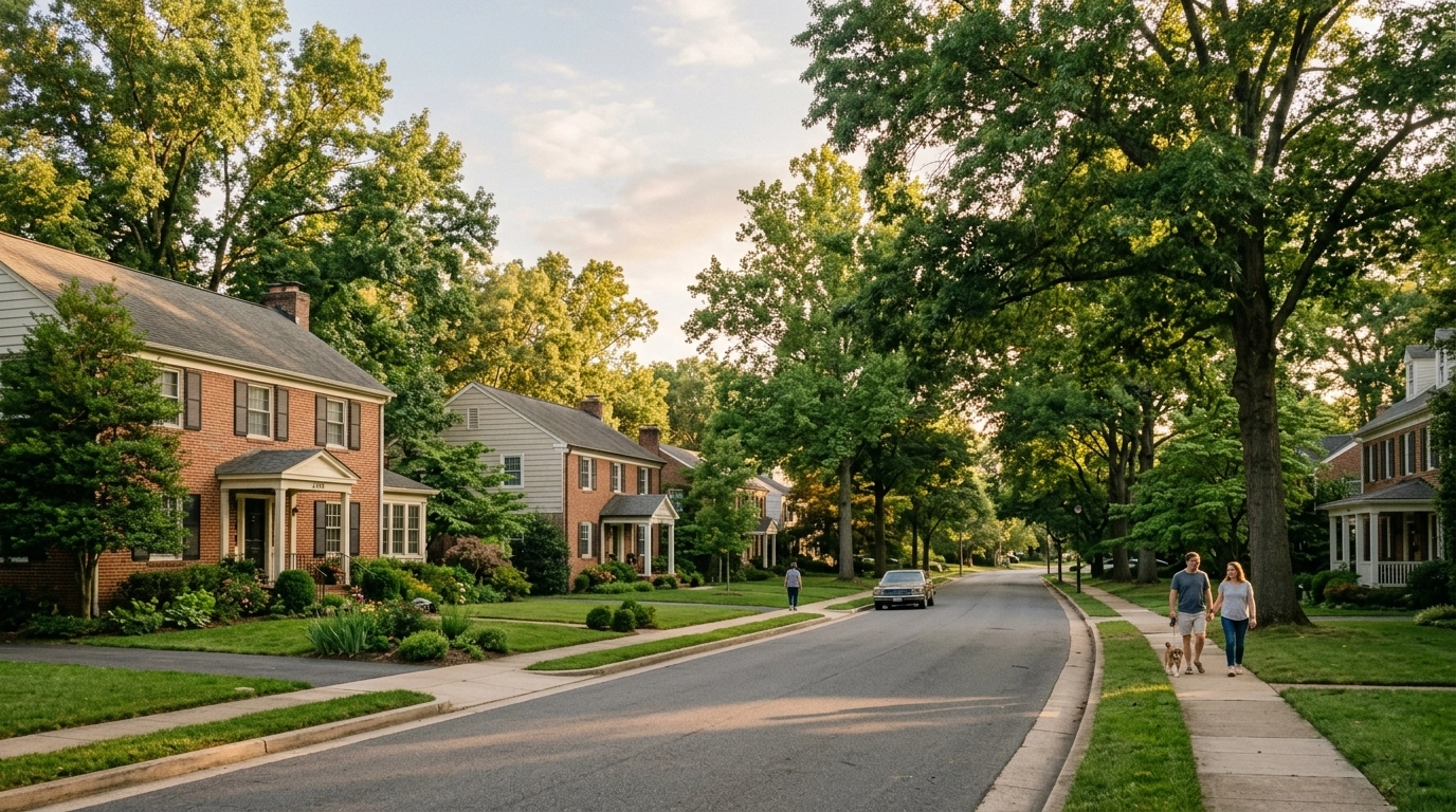 A scenic, peaceful street in Northern Virginia