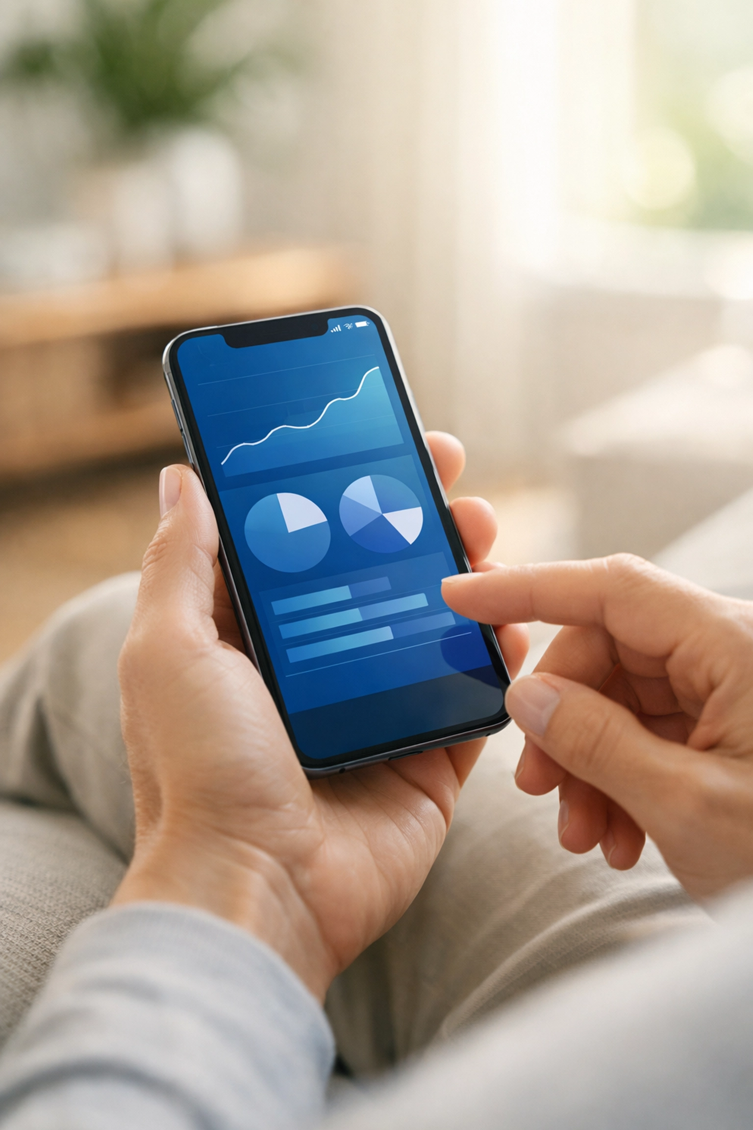 Person applying for payday loans online Canada using a mobile app in a bright, modern living room.