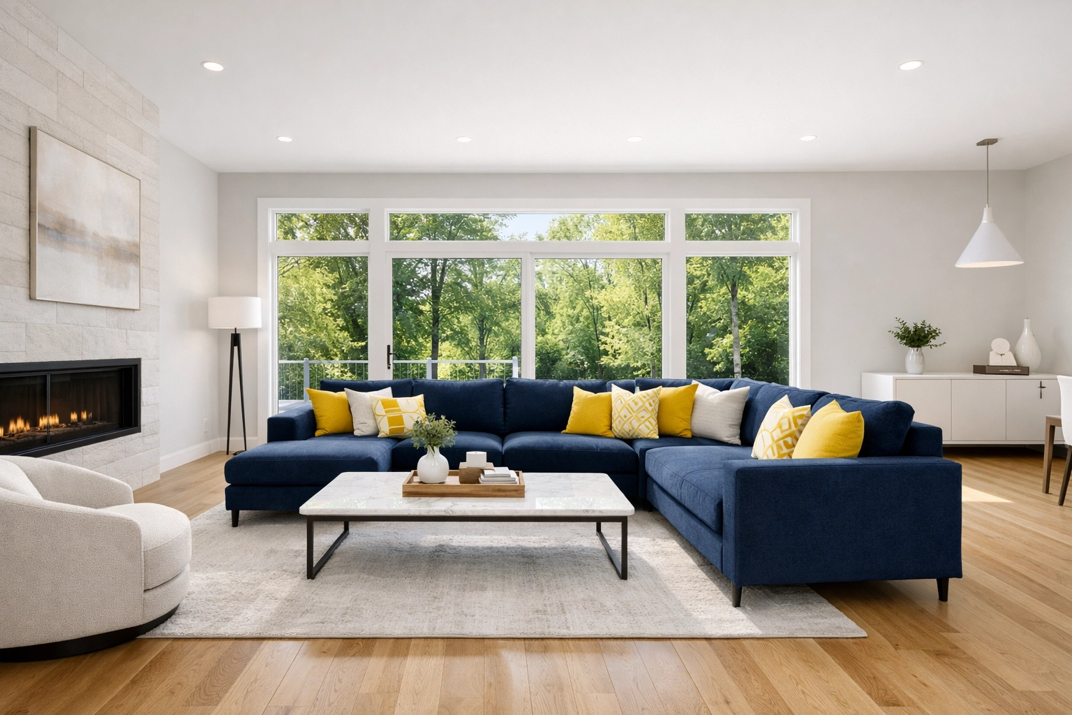 Pristine living room showing the results of professional residential cleaning in Leominster MA.