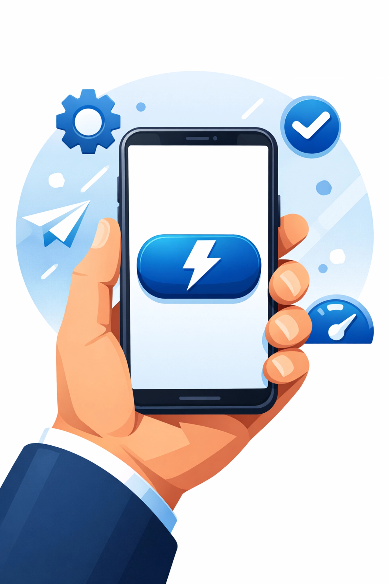 Smartphone illustration showing a fast-loading mobile interface and simple contact form