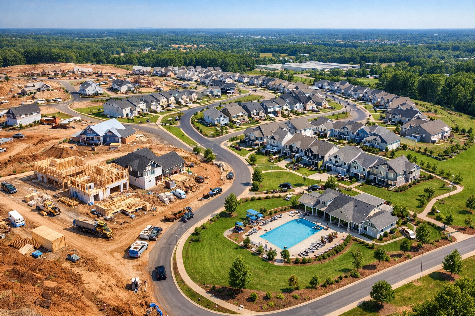 Aerial view of Union Cross new home development in Winston-Salem NC