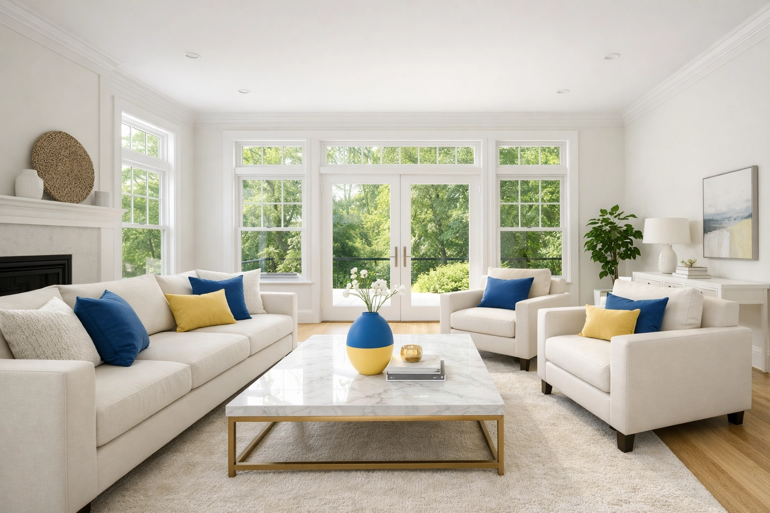 Spotless luxury living room in Westborough after a weekly house cleaning service.