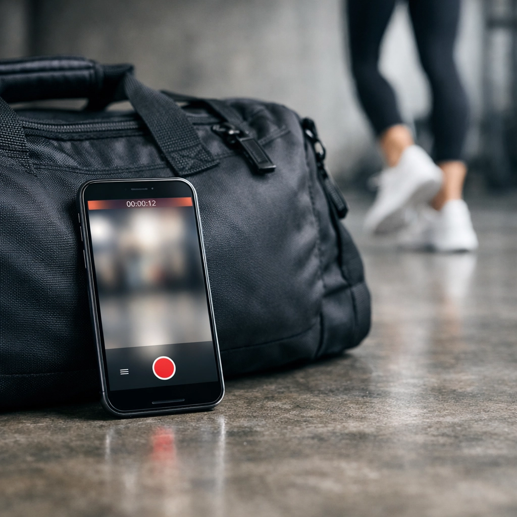 Smartphone recording a training session to provide visual feedback on athletic technique and form.