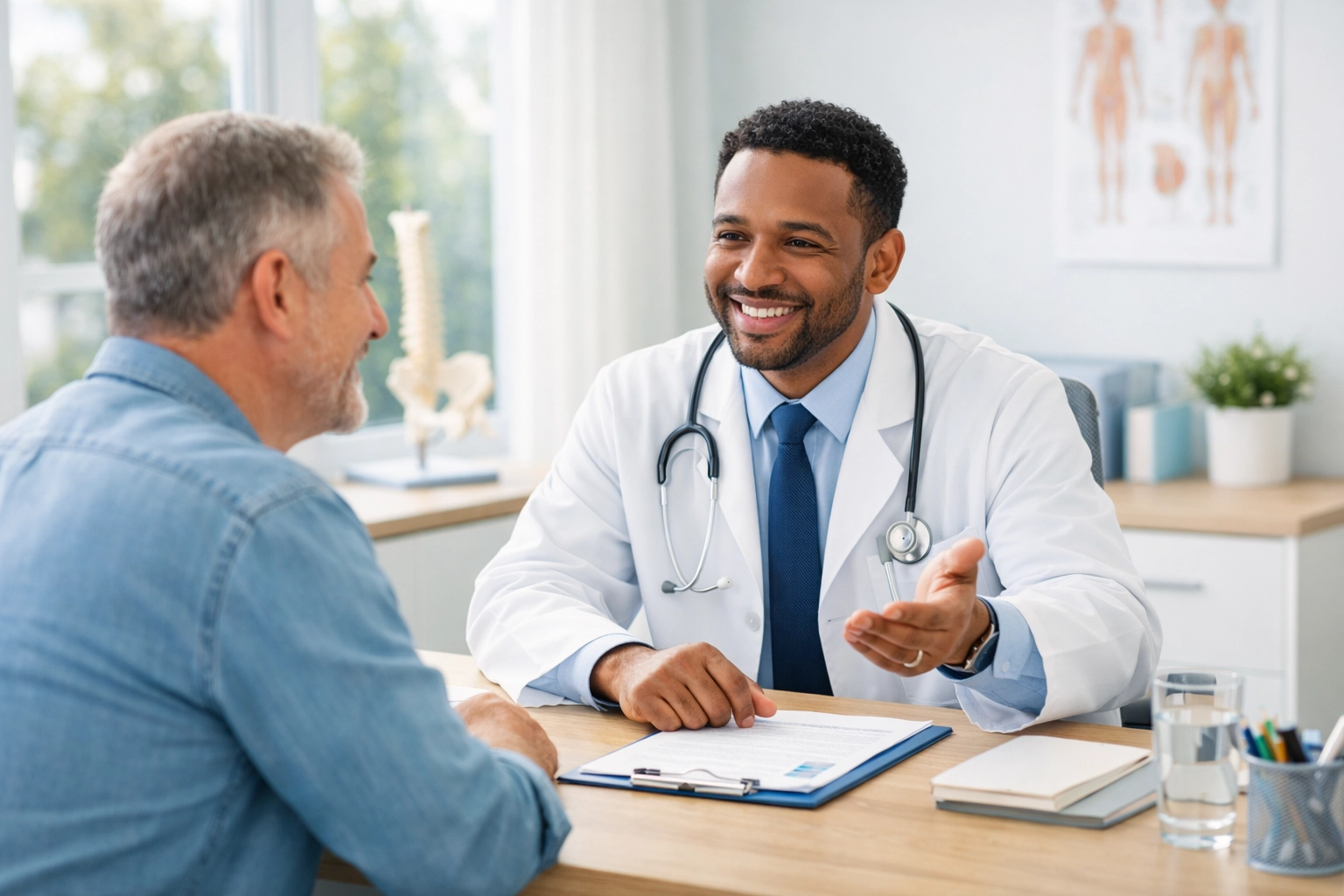 A doctor consulting with a patient about medical weight loss injections and ongoing supervision.