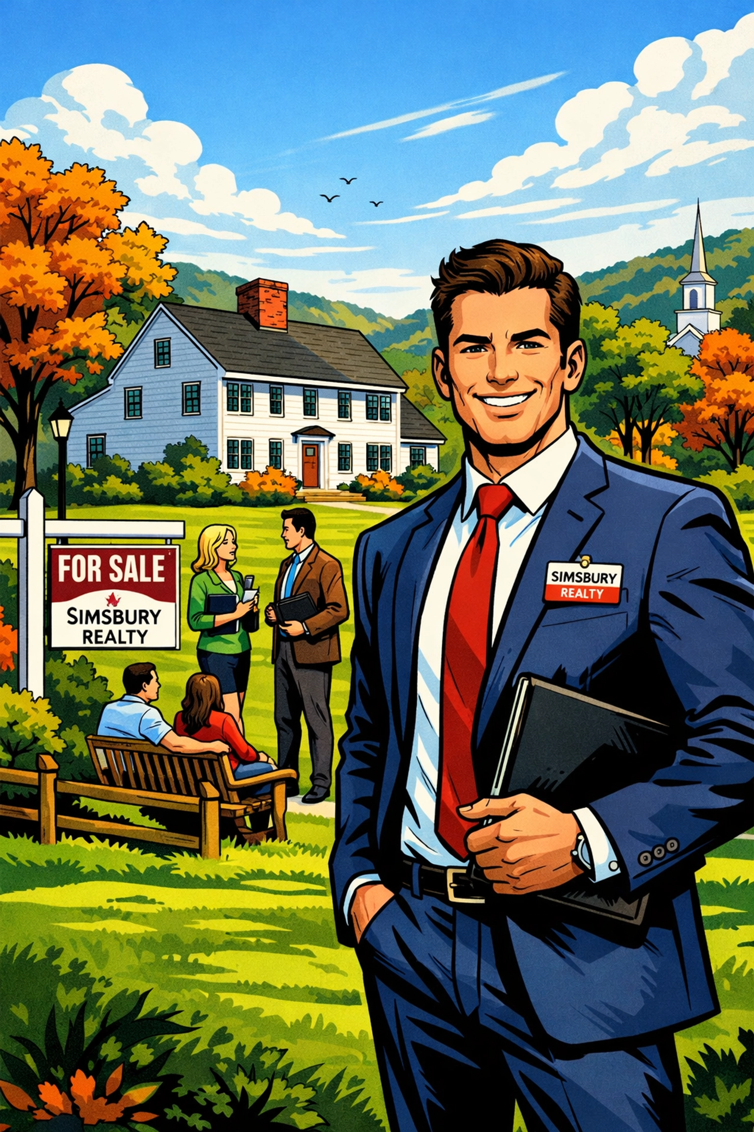 Professional real estate agent highlighting the classic saltbox home lifestyle in Simsbury CT.