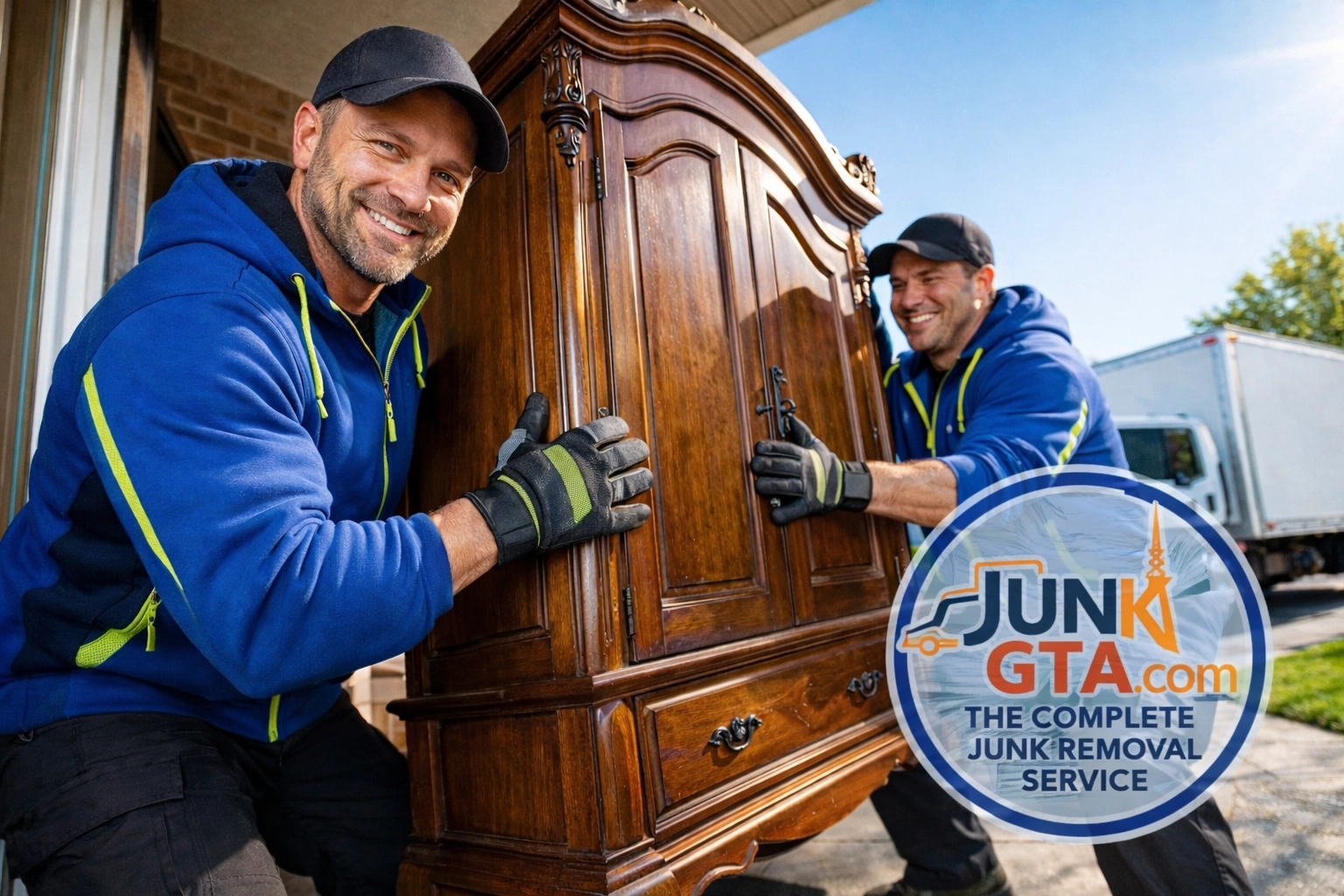 The Importance of Estate Content Disposal in Newmarket Professional team performing estate content disposal in Newmarket, safely moving heavy furniture.