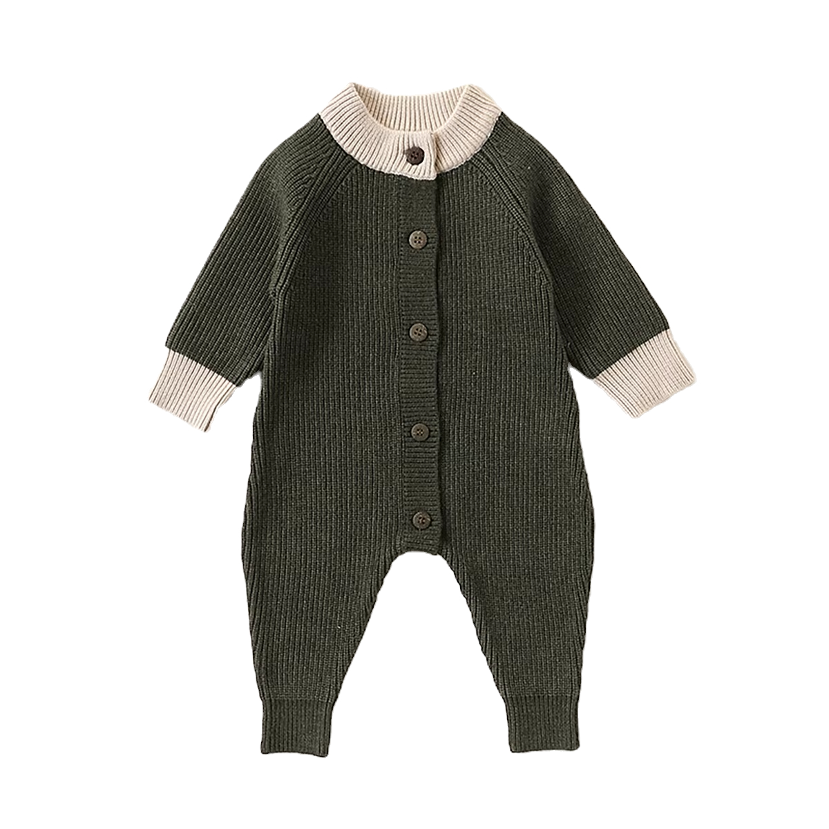 vergreen knitted jumpsuit in green with white collar, stylish for matching with parents