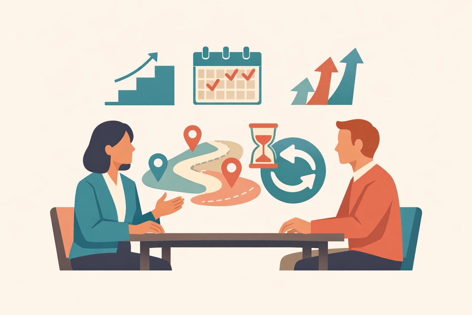 Vocational counselor meeting with client to plan gradual return-to-work strategy