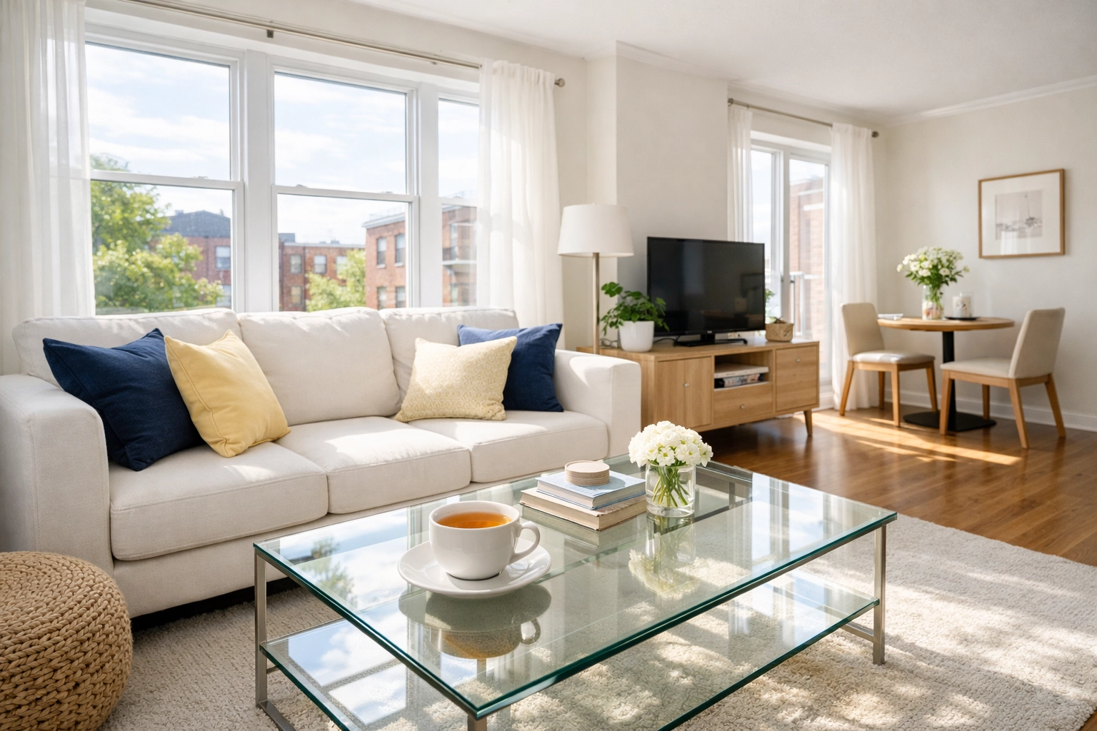 Spotless living room showcasing the benefits of professional cleaning for mental health.