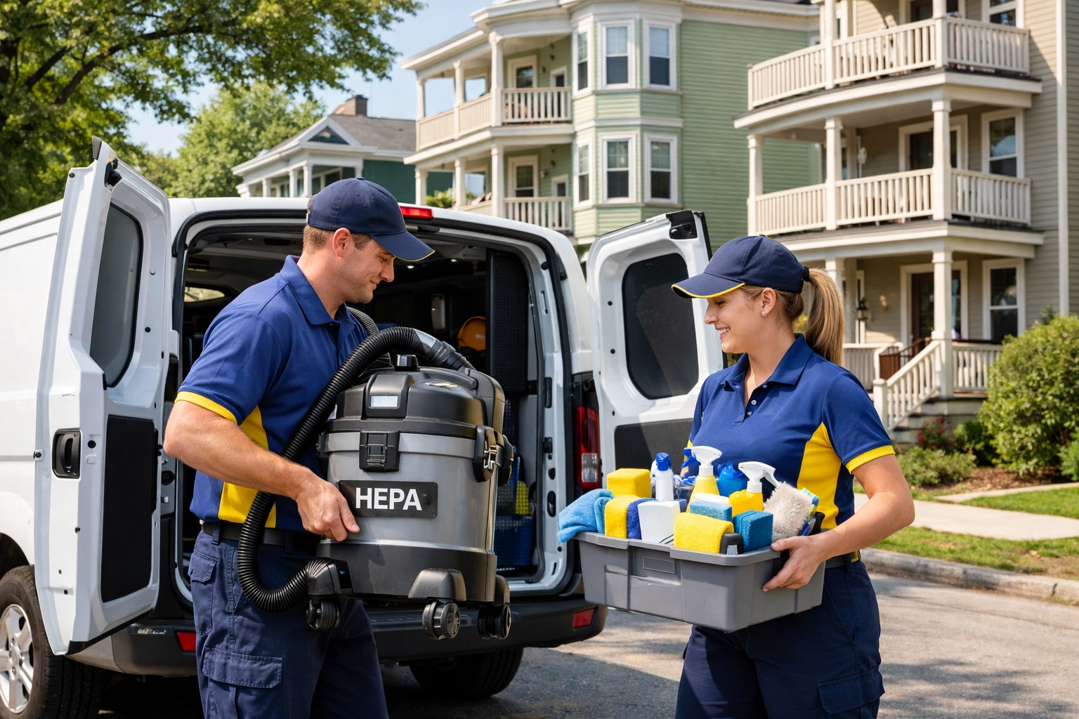 Reliable maid service Worcester MA team arriving for a professional move-out cleaning.