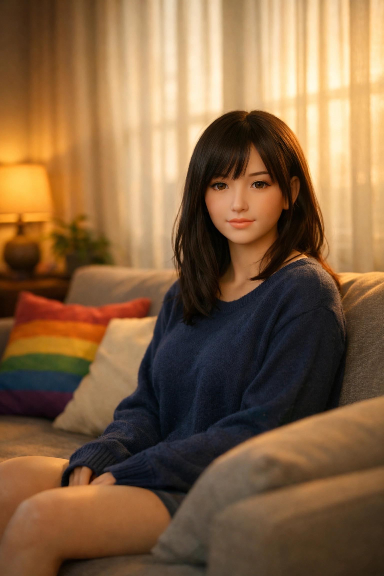 Companion doll on couch providing comfort and presence for grief healing