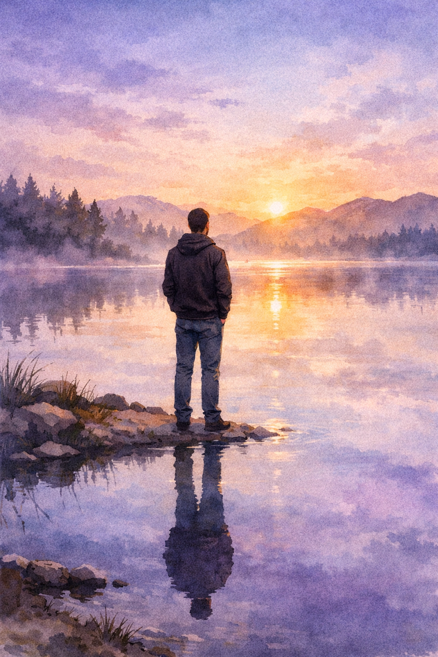 Man reflecting alone by lake during sex addiction recovery journey