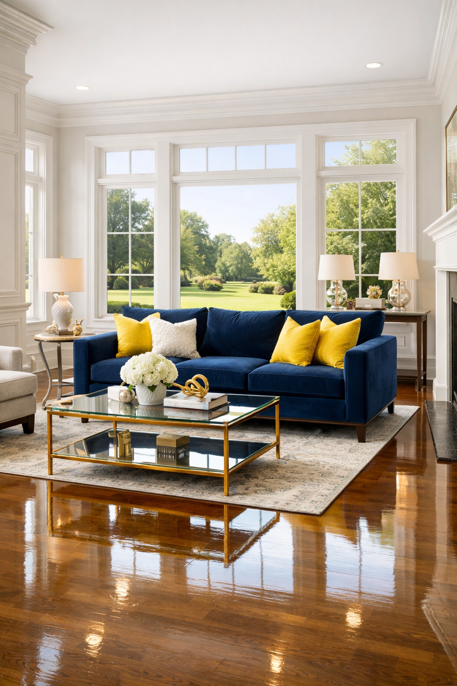 Affordable house cleaning services in Northborough showing a sun-drenched, dust-free living room.