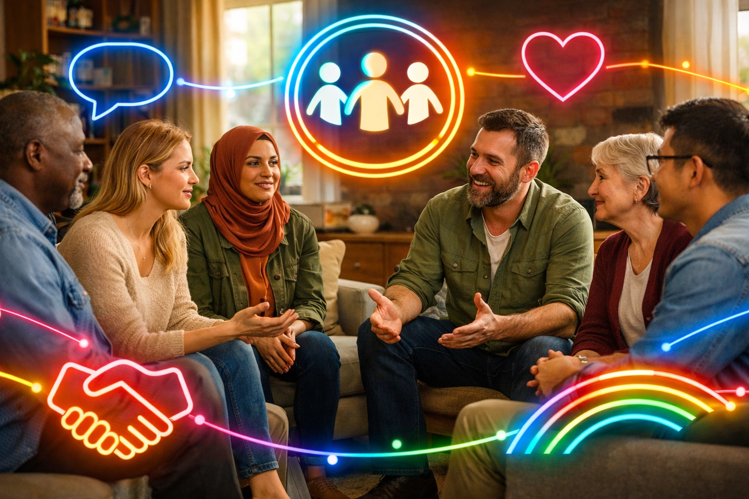 Diverse group engaged in productive dialogue about LGBTQ issues and understanding