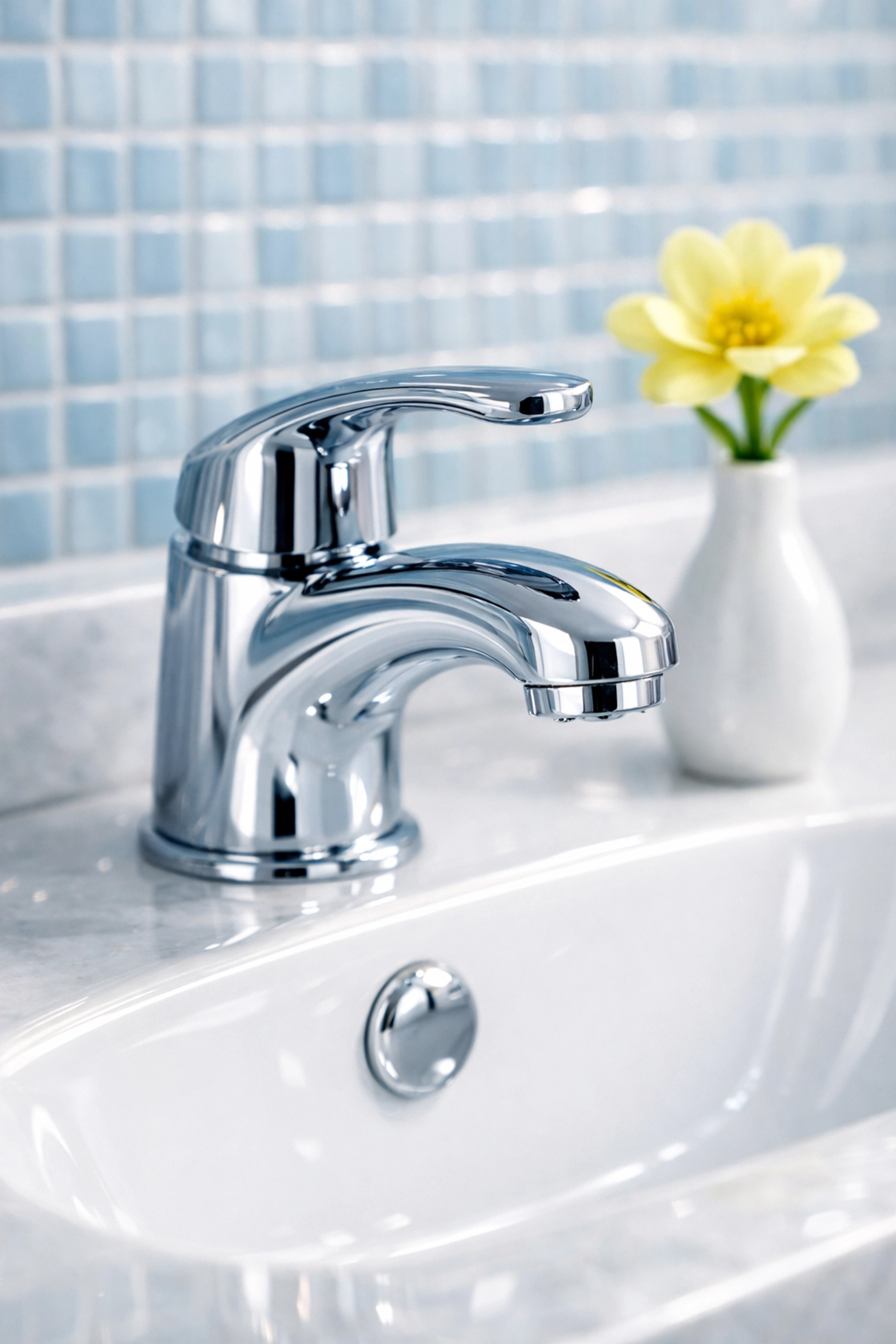 Detail of a sparkling clean bathroom vanity following a professional deep cleaning Lowell service.