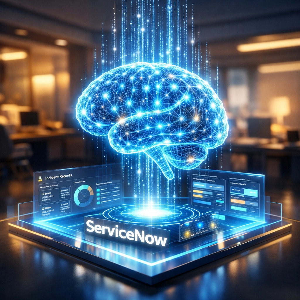 AI-powered ServiceNow dashboard with neural networks for ITOM implementation partner selection