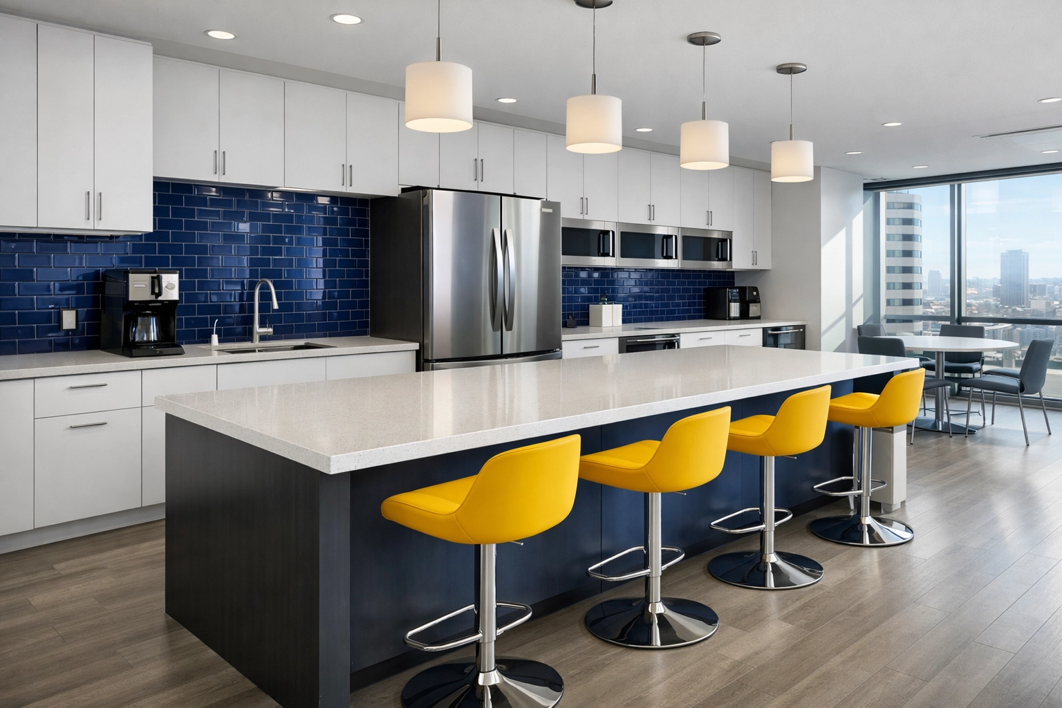 Spotless Westborough office breakroom with sparkling countertops and clean surfaces after professional cleaning.