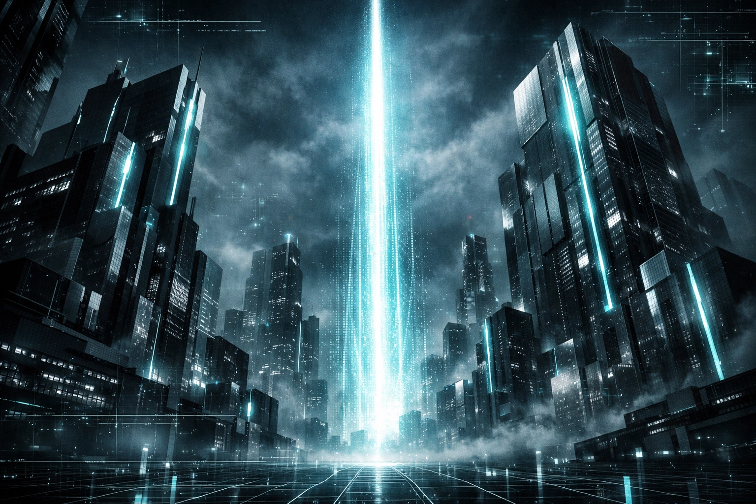 Futuristic digital city infrastructure illustrating technical SEO services and secure web visibility.