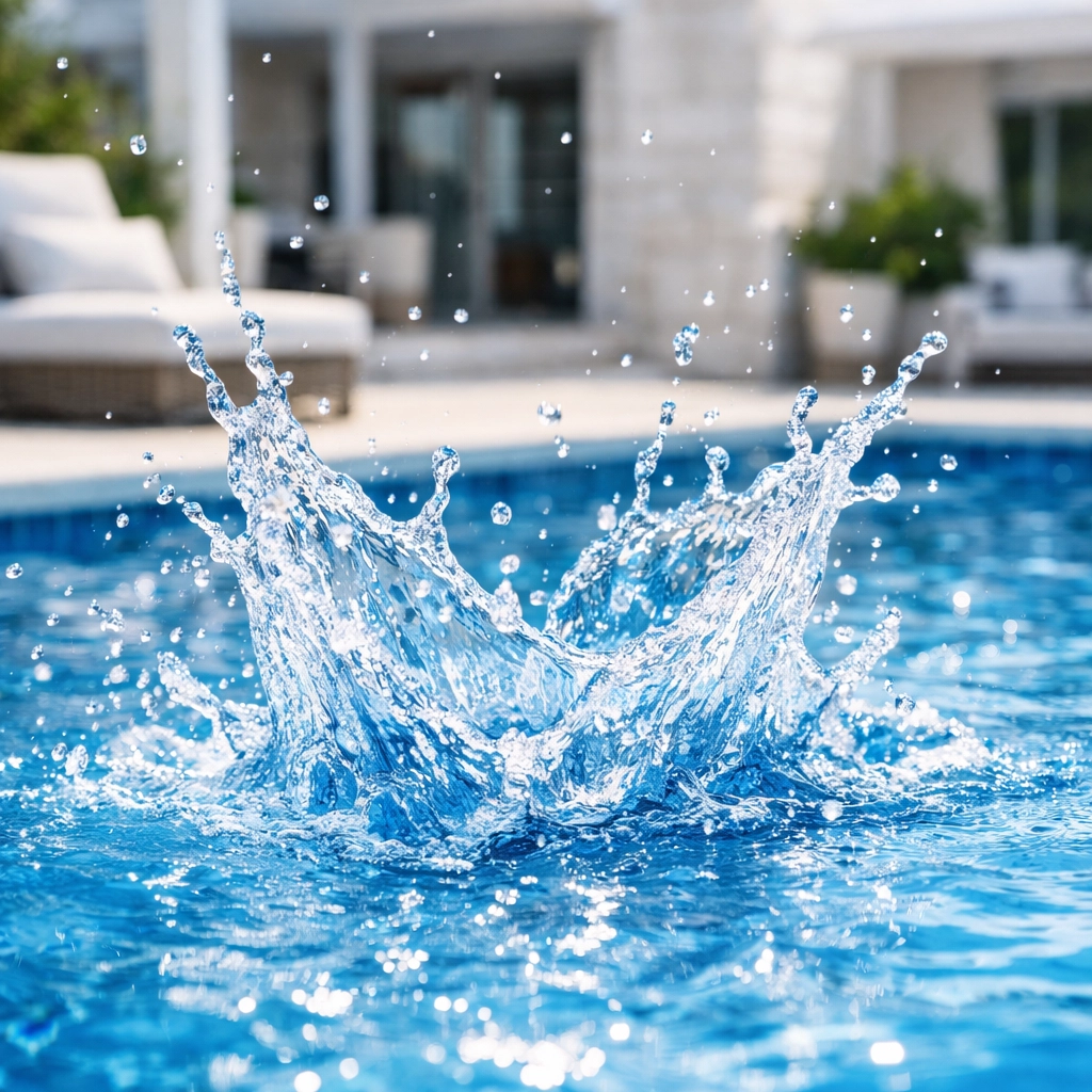 Dynamic water splash in a swimming pool representing growth in the pool service industry.