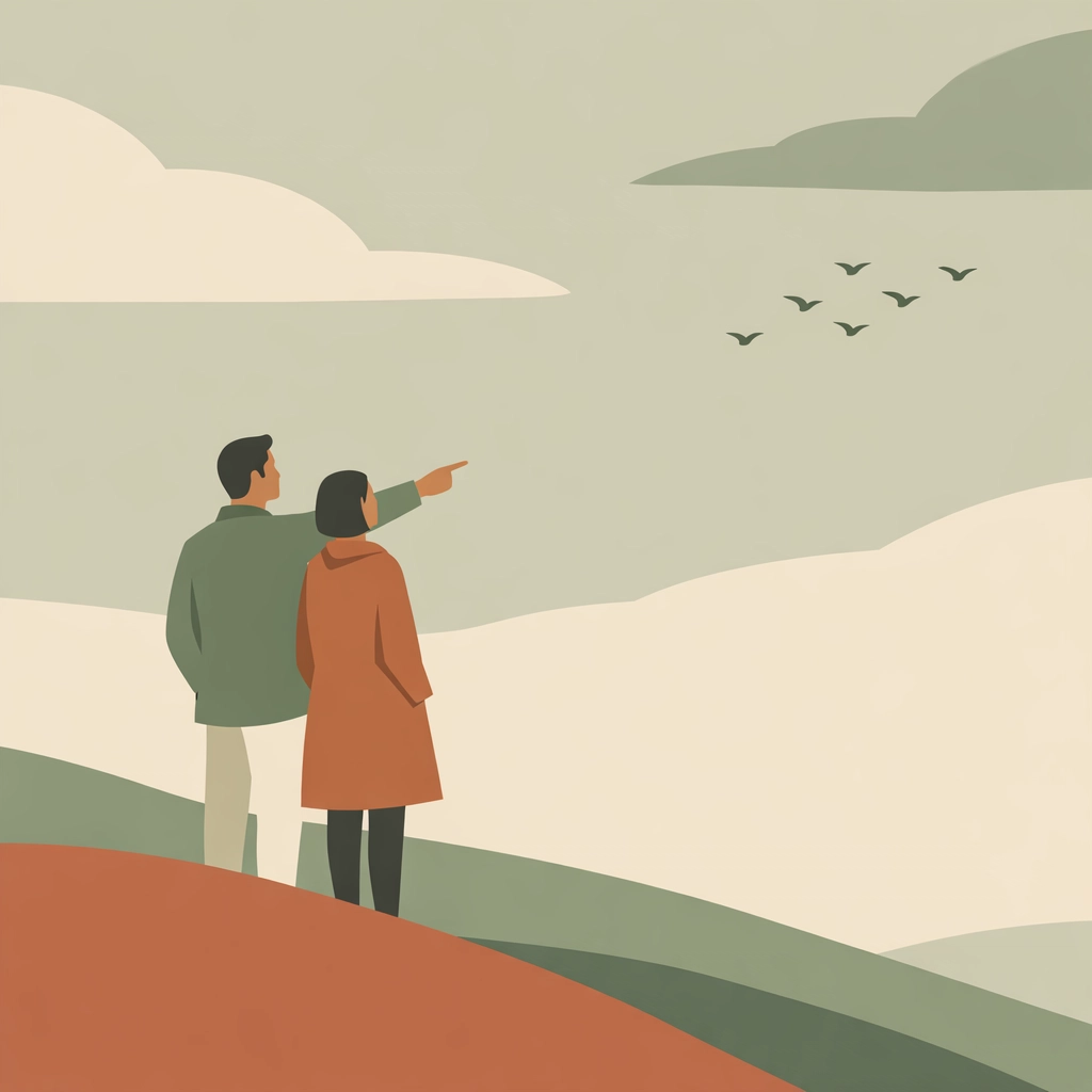 Illustration of people observing birds, capturing teachable moments in the Jesus model of discipleship.