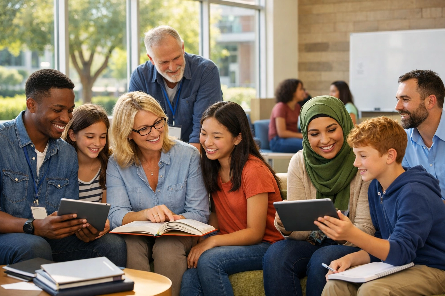 Teachers and students engaged in modern Mercer County classroom setting