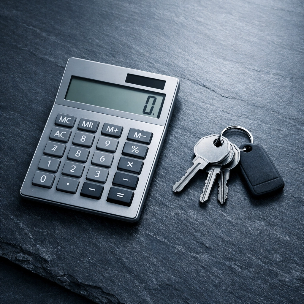 Silver calculator and keys representing business valuation and cash flow analysis in Alabama.