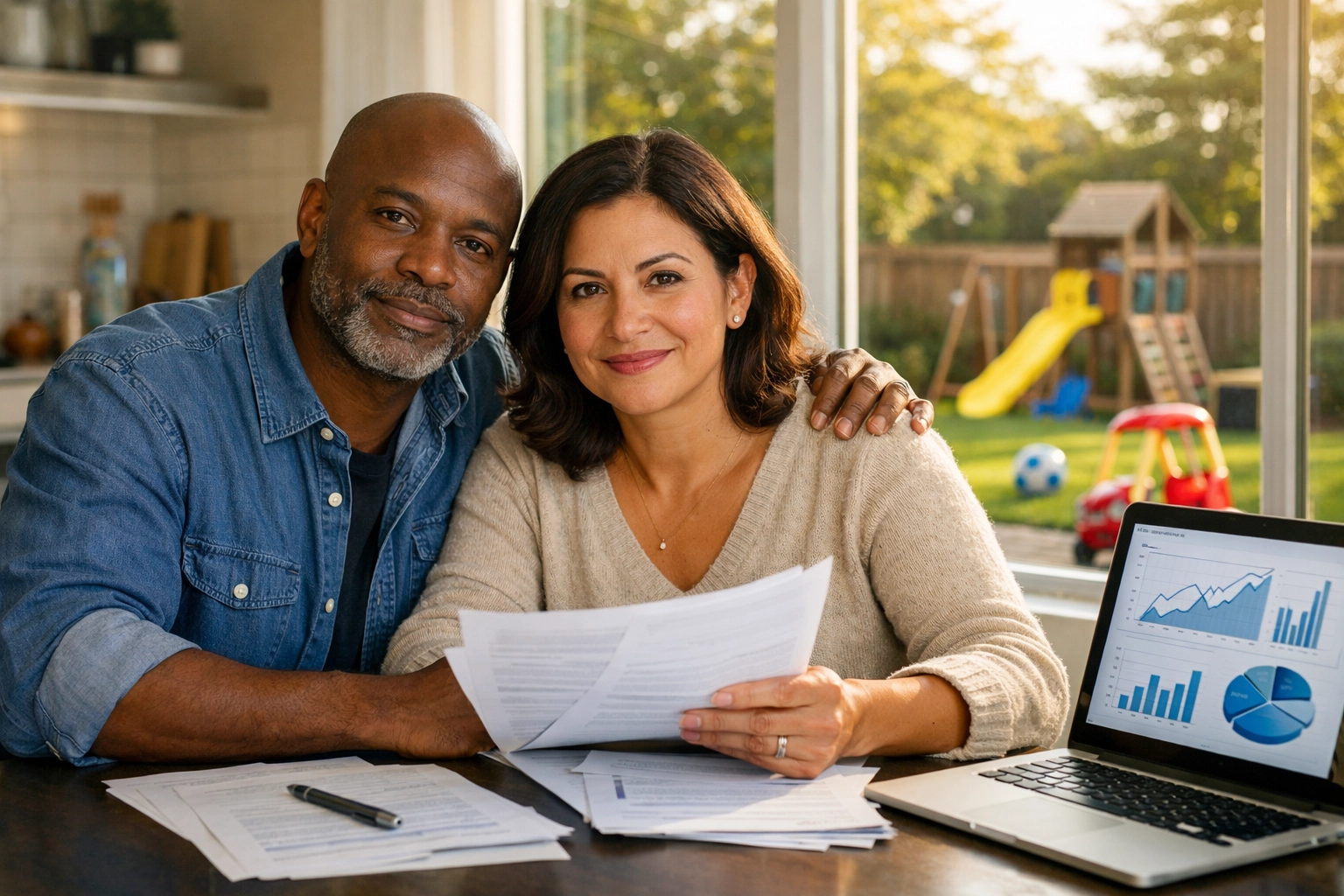 Couple reviewing estate planning documents and trusts to protect their family's financial future