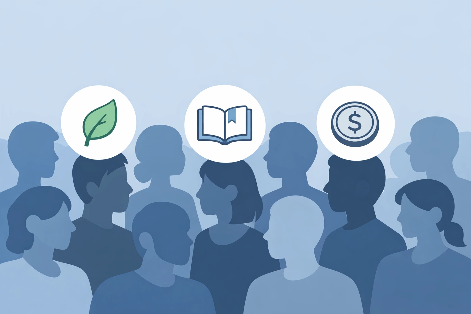 Voter silhouettes with issue-based insight bubbles for precise digital ads for political campaigns.