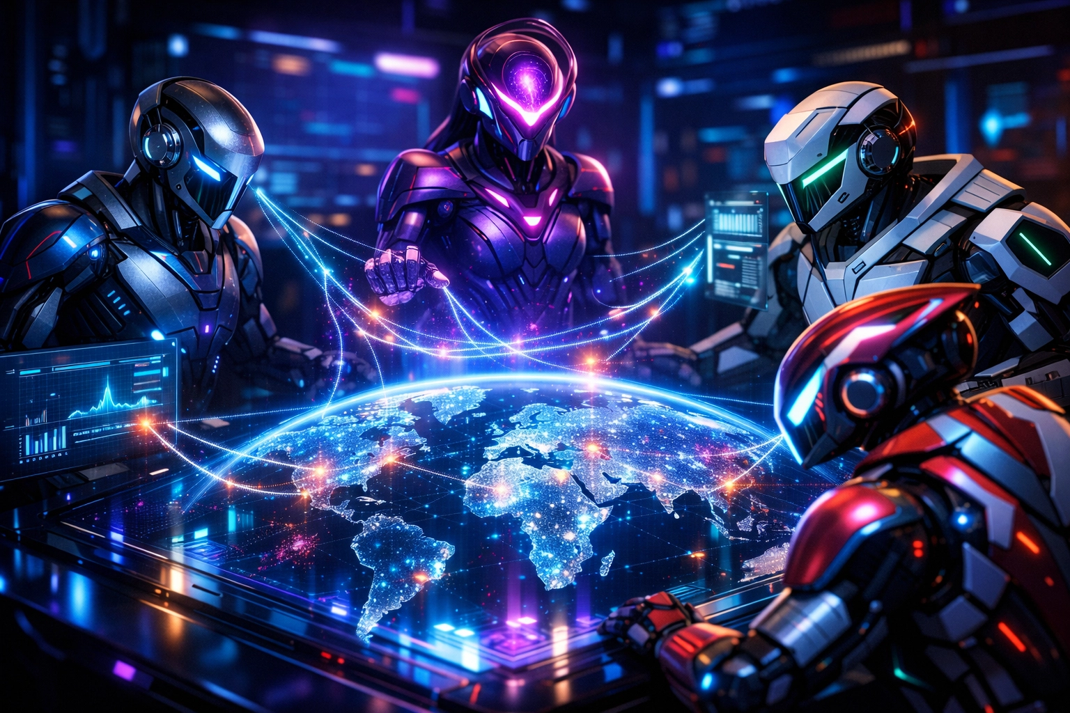 Orchestrated AI agents managing global B2B demand generation campaigns via data map.