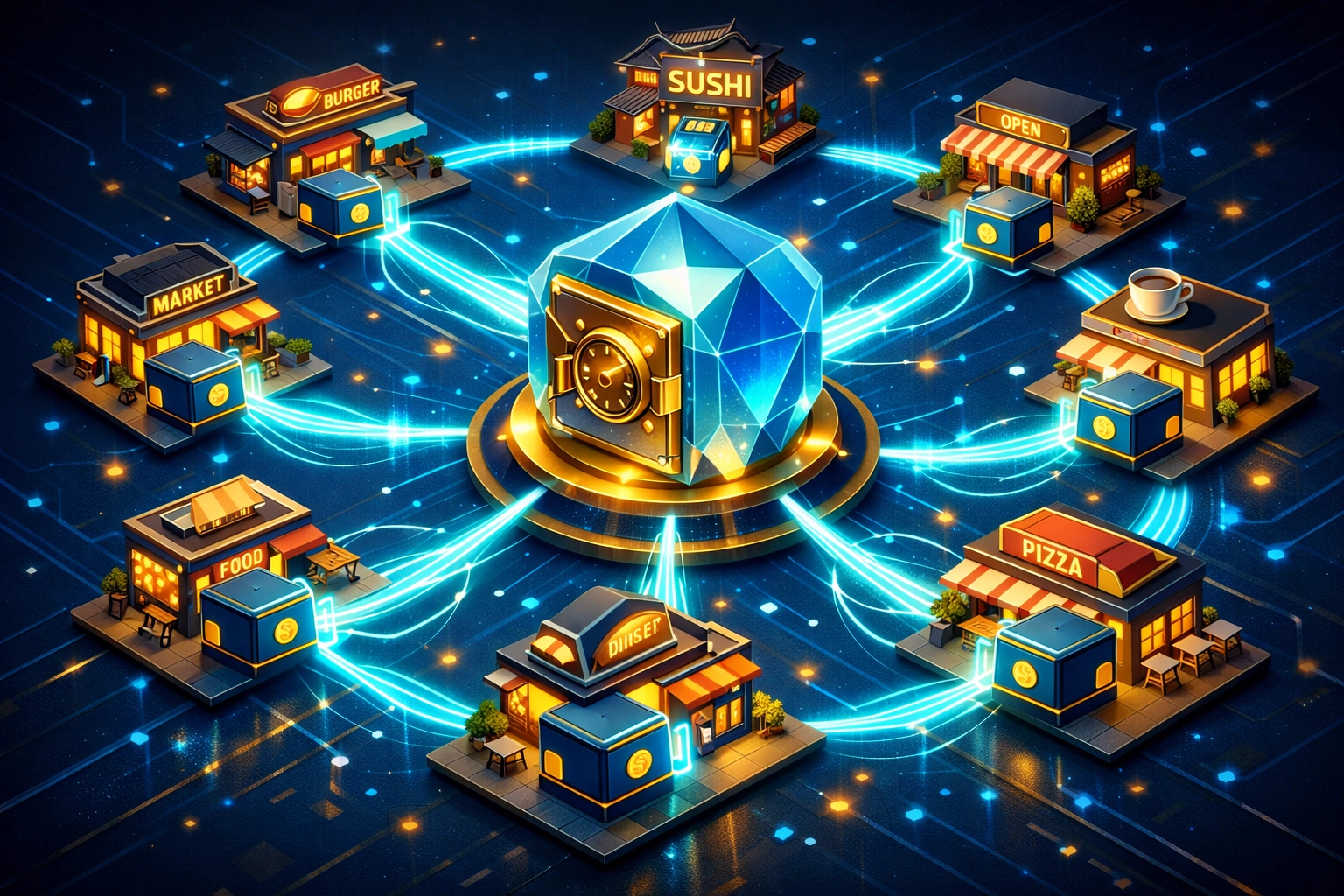 Master wallet system with sub-wallets connected to merchant locations for crypto payment processing