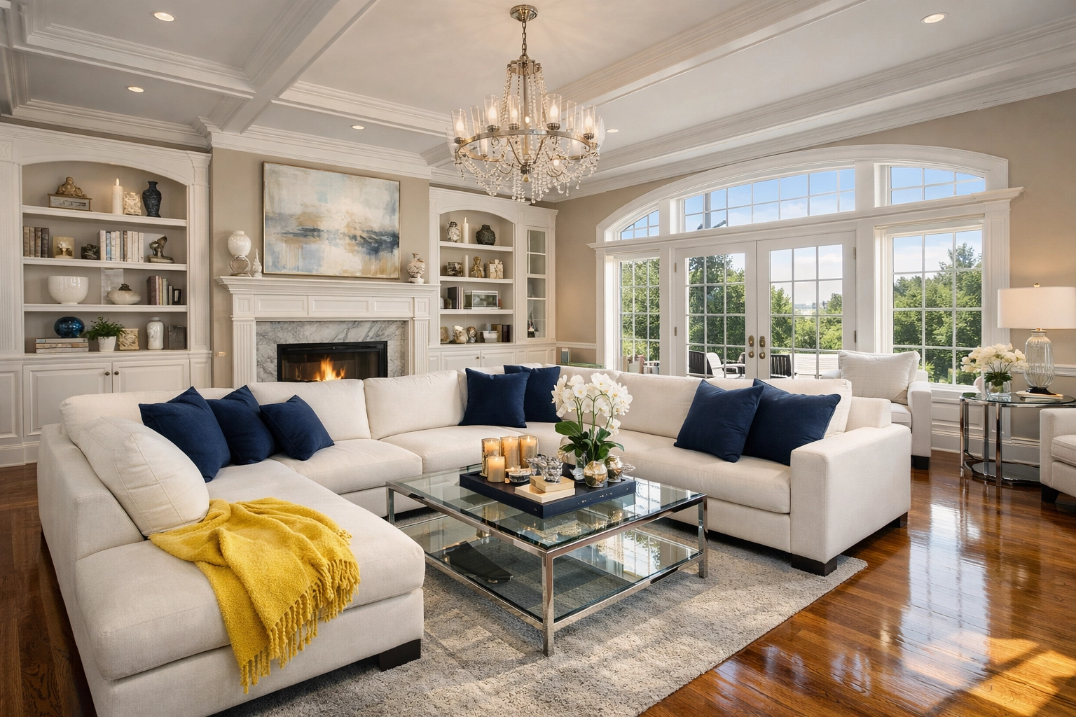 A pristine MetroWest living room with dust-free hardwood floors and organized surfaces.
