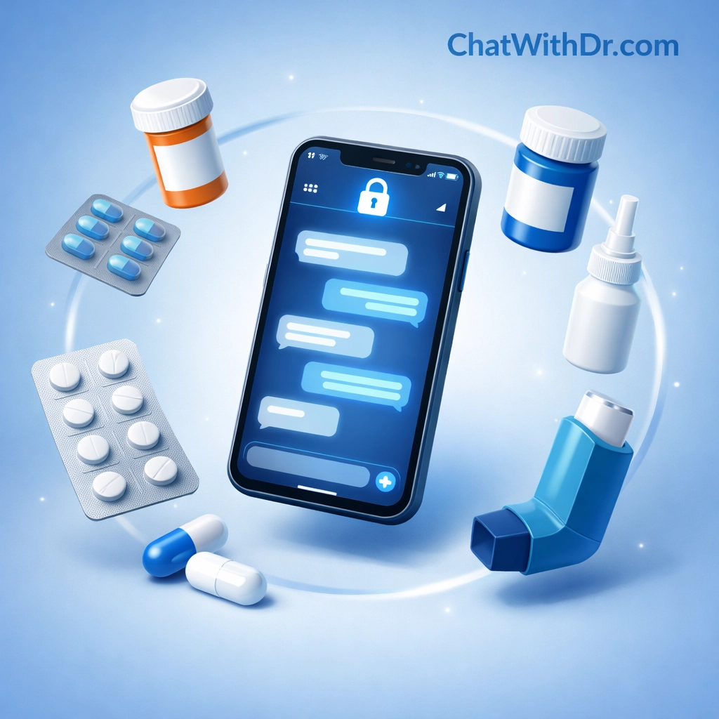 Smartphone showing online prescription service with allergy and cold medications
