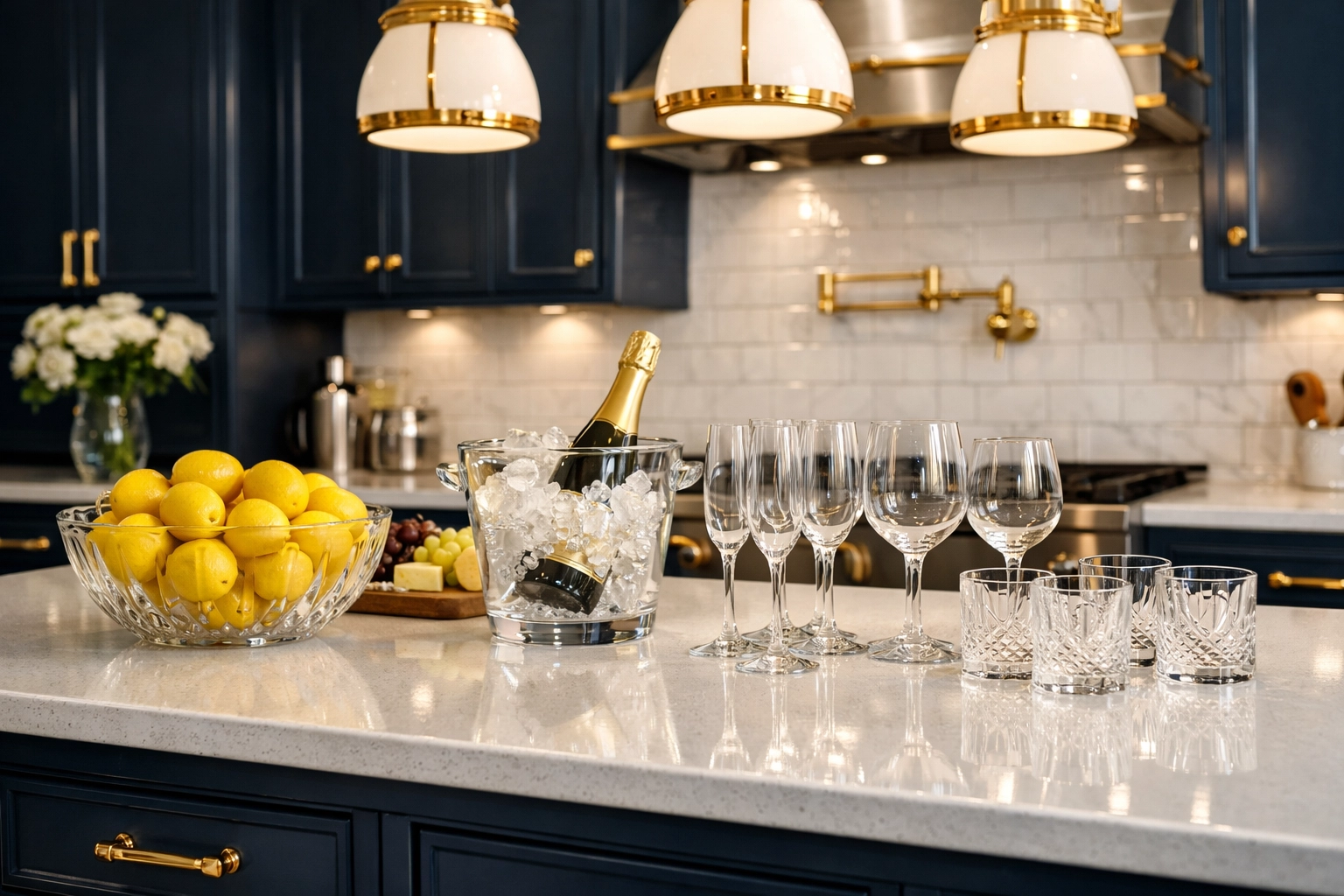 Guest-ready luxury kitchen in Wellesley MA with sparkling quartz counters and weekly house cleaning care.