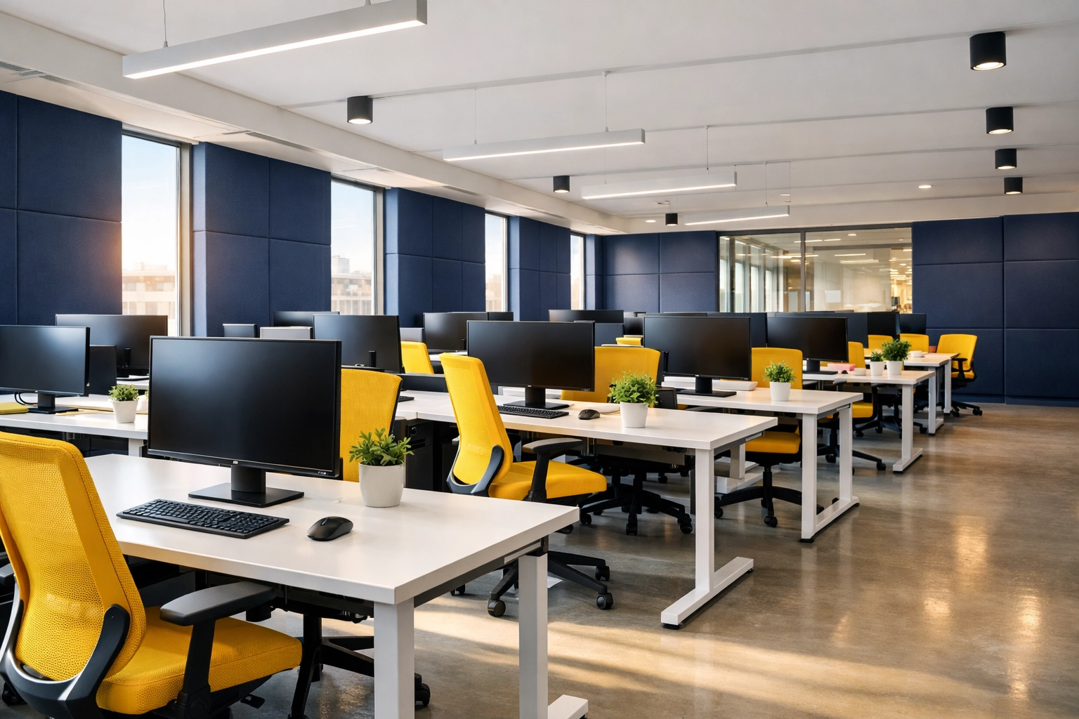 Clean, organized modern workspace in Worcester designed to boost employee productivity and focus.