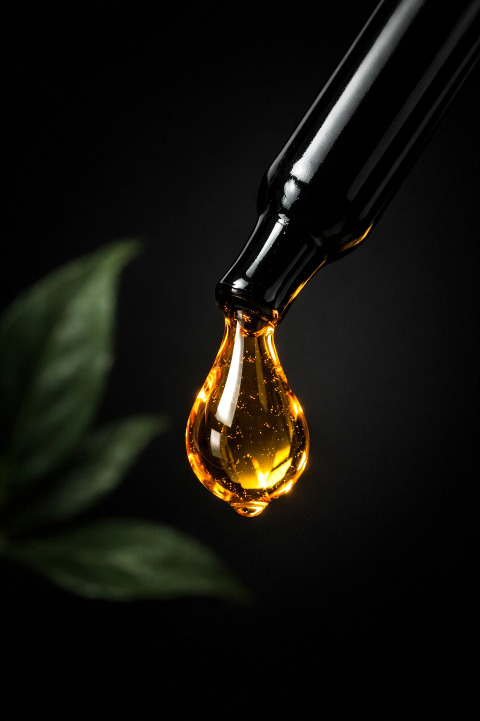 A drop of pure organic castor oil for lash and brow growth results in a glass dropper.