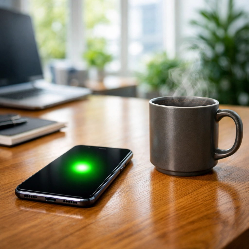 A smartphone on a modern desk showing an instant lead notification for automated CRM routing.
