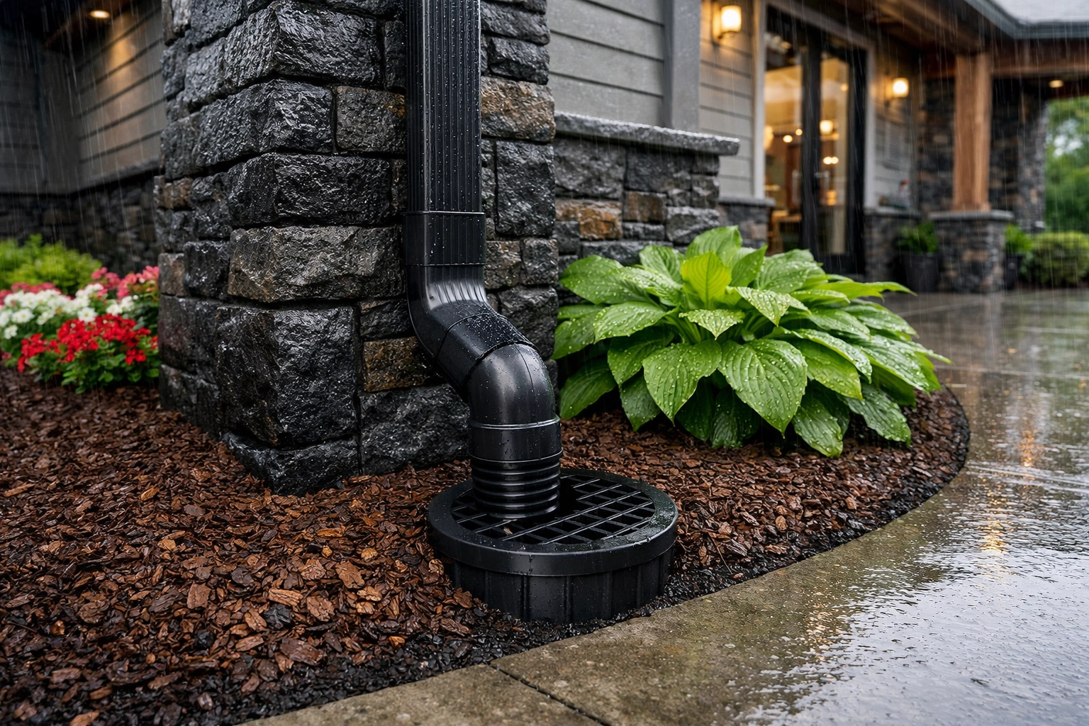 Professional underground drainage pipe and gutter downspout installation for a Chattanooga home.