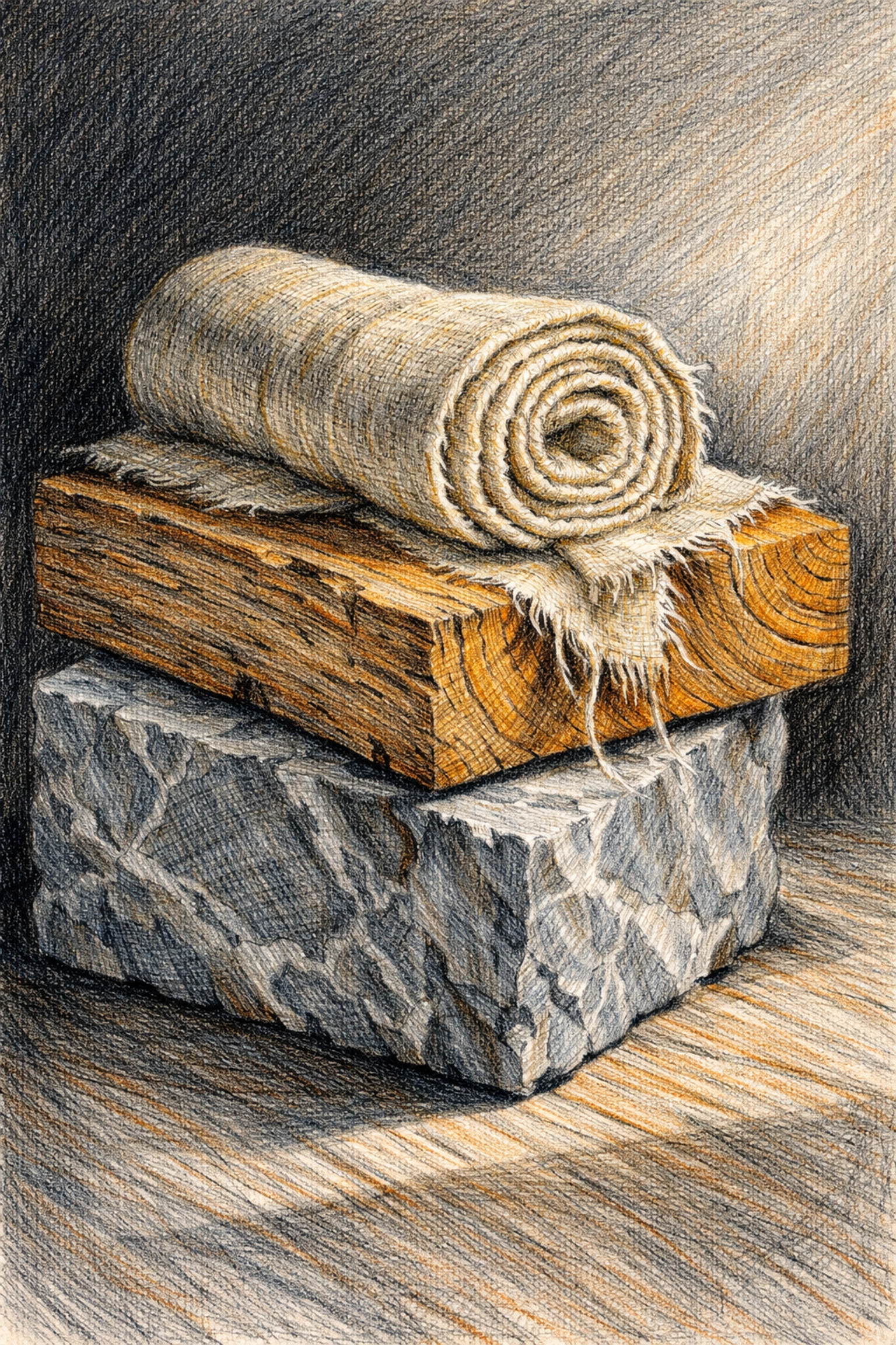 Reclaimed oak, marble, and silk samples illustrating sustainable hotel architecture and premium craftsmanship.