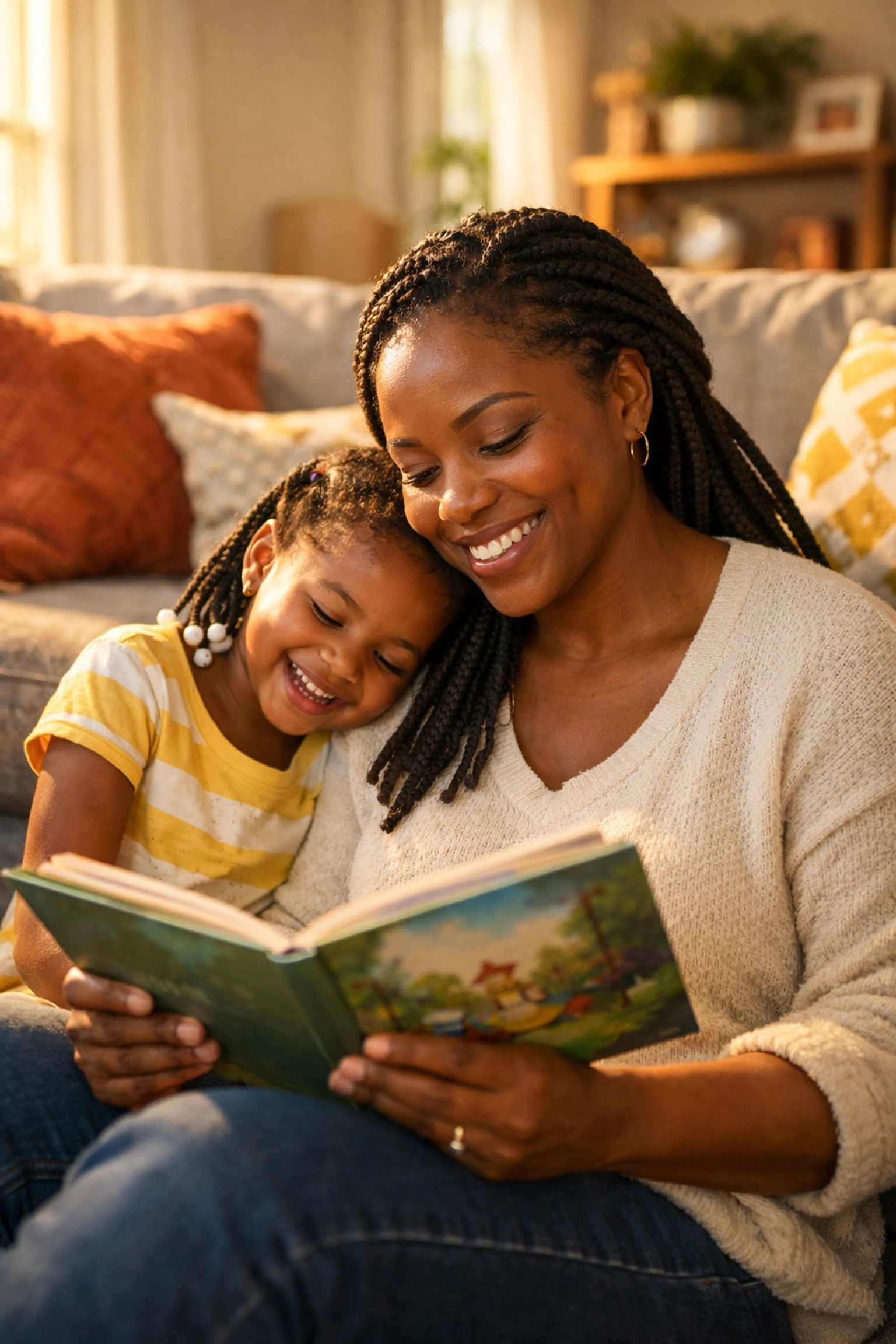 A Black mother and daughter sharing a joyful moment at home, representing the mission of ReBuilding Families.