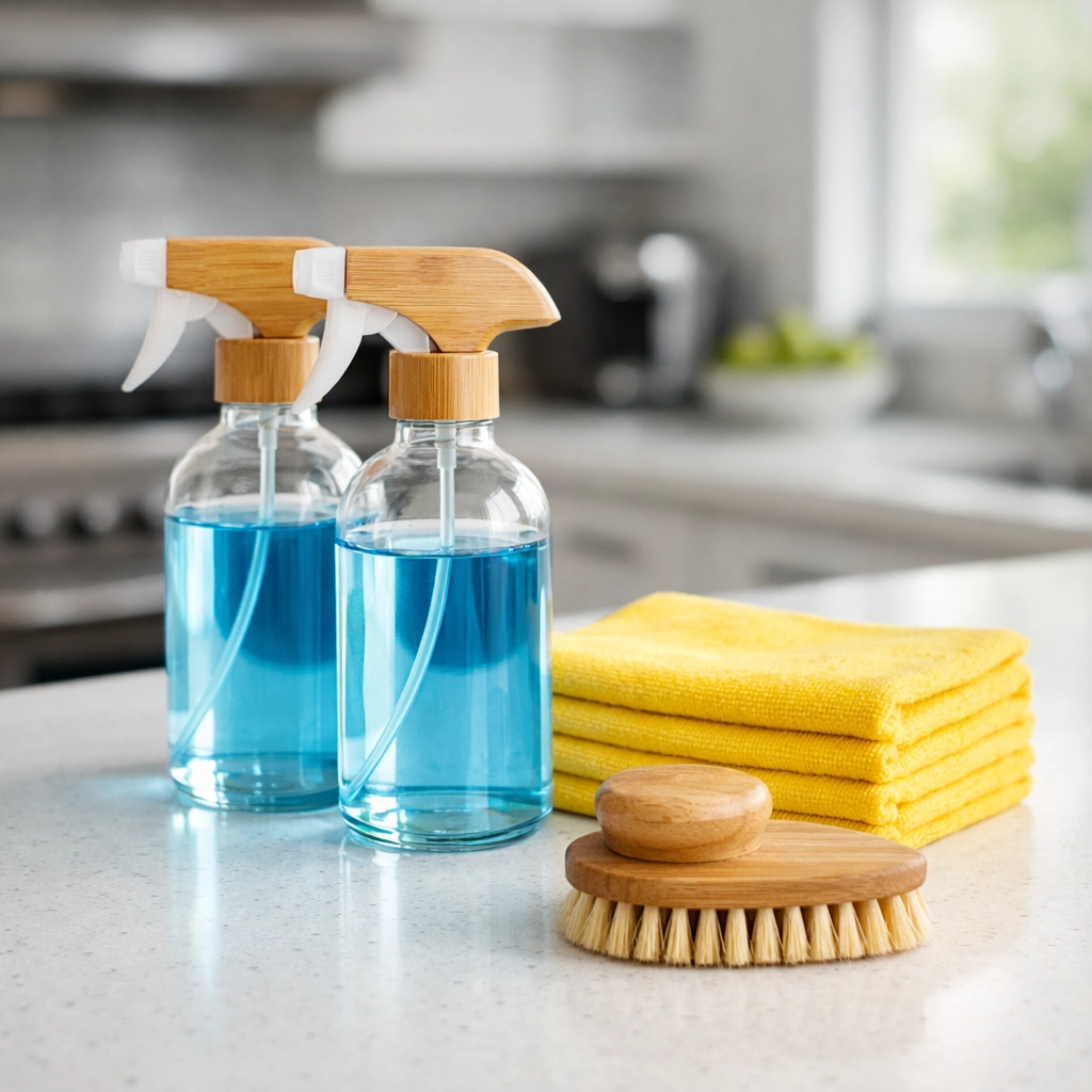 Eco-friendly cleaning supplies used for professional move-in and move-out cleaning in Boston.