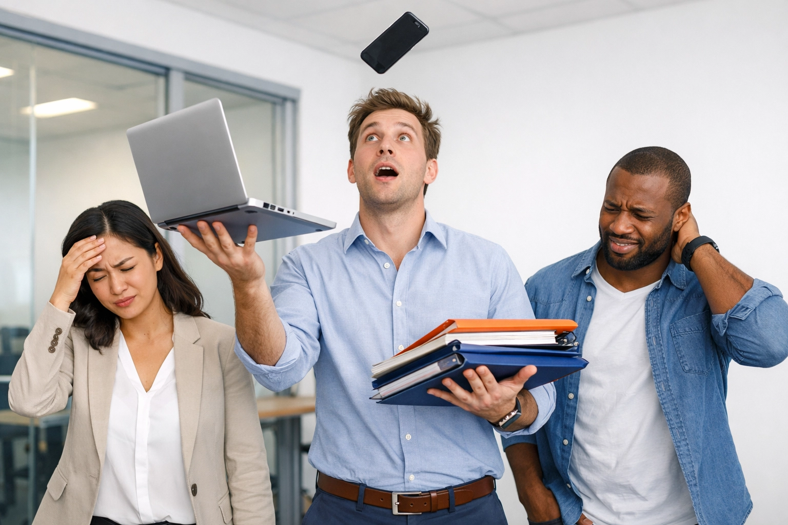 Overwhelmed business team juggling multiple franchise development responsibilities