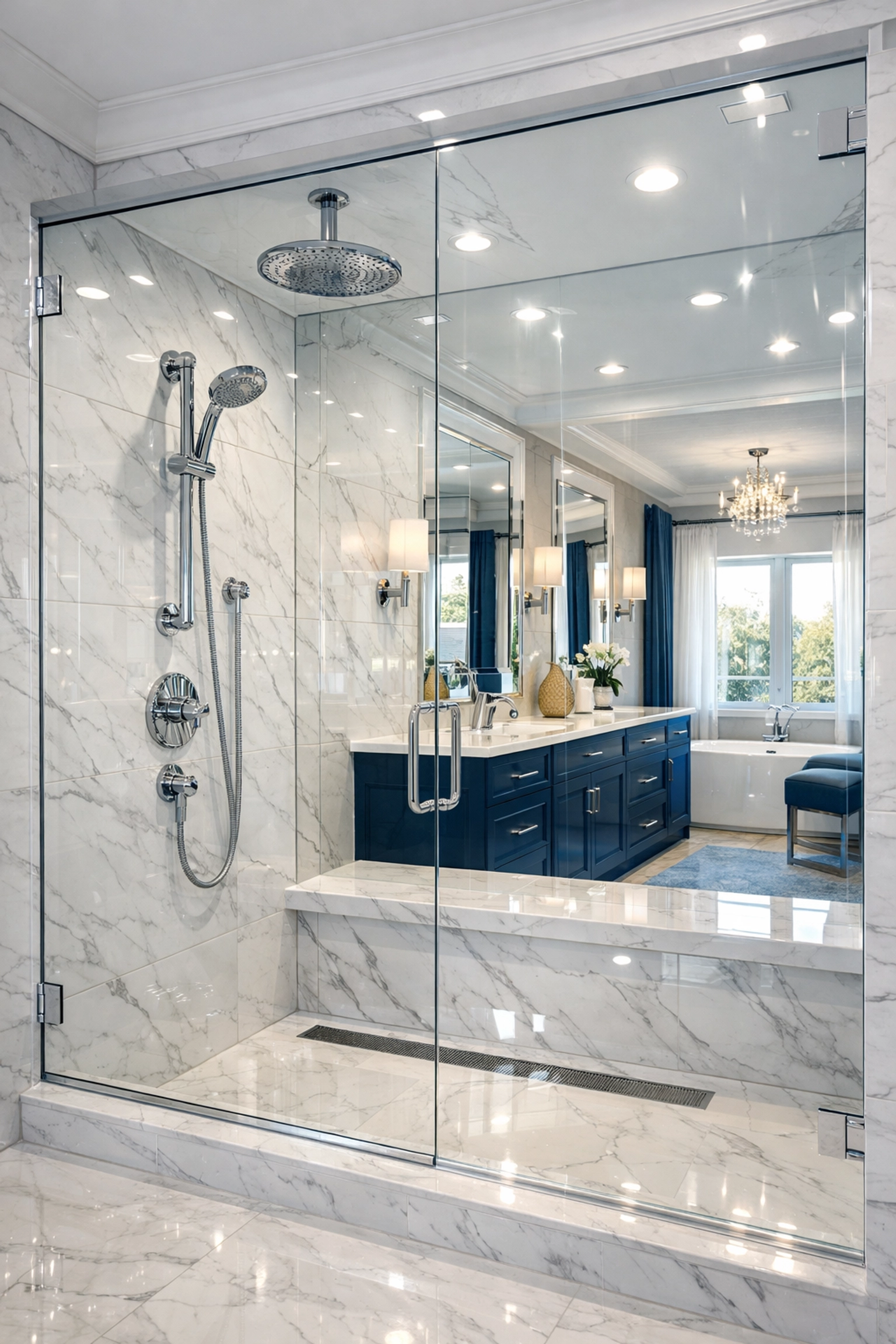 Streak-free glass shower and polished fixtures in a modern bathroom after a weekly house cleaning in Ashland.