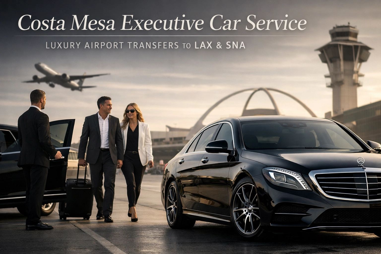 Luxury black car service in Costa Mesa for executive airport transfers