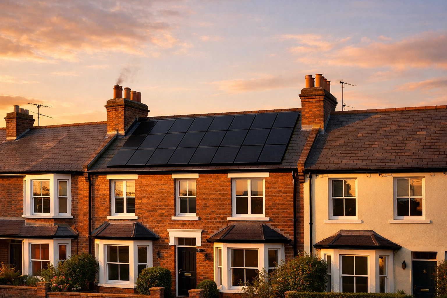 Residential solar panels on a UK terraced house installed by a certified MCS and NAPIT professional team.