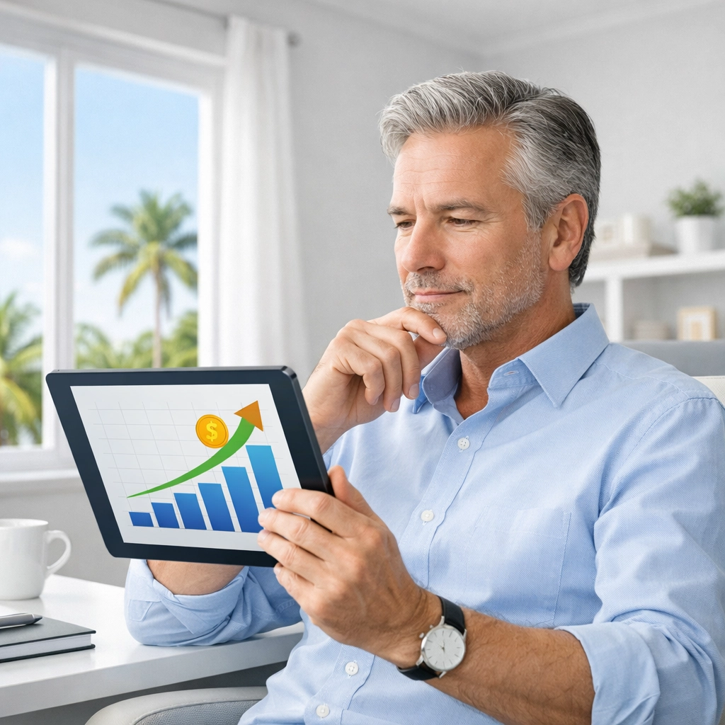Professional in home office reviewing financial growth charts for retirement planning in Wesley Chapel FL.