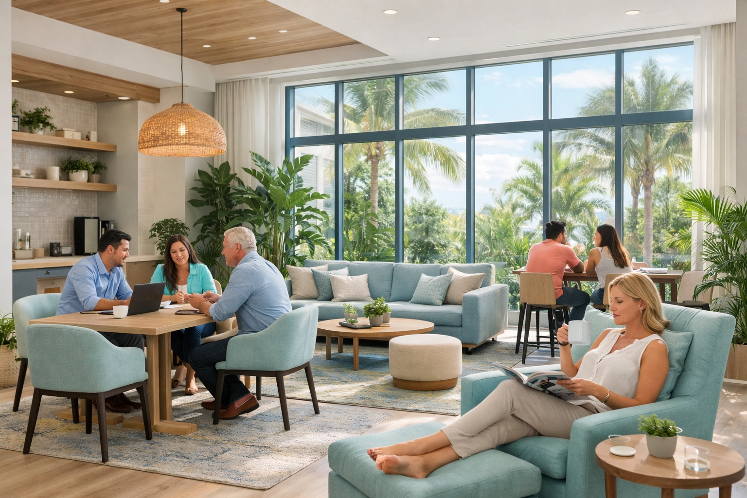 Modern mixed-use development interior with hospitality amenities in South Florida